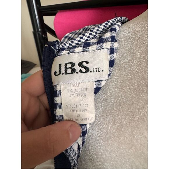 Vintage jbs limited dress blue check plaid vest maxi long sleeve EUC size large - Picture 4 of 4